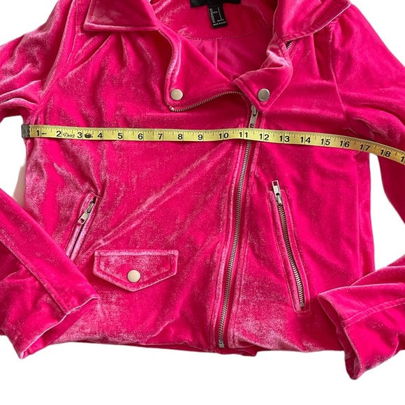 Forever 21 Hot Pink Velour Moto Jacket Sz S - Picture 2 of 12